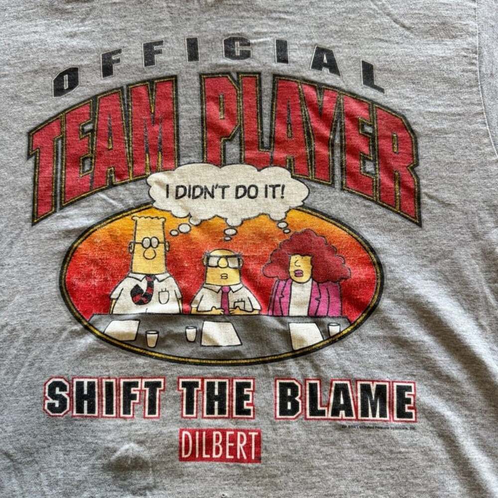 Vintage Dilbert "Shift the Blame" Official T-Shirt, Gray, Men's XL